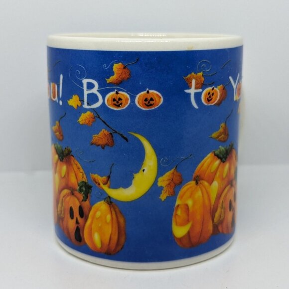 Sakura Halloween Party Stoneware Mug "Boo To You" Ghosts Pumpkins Moon 10oz Dish - Picture 3 of 5